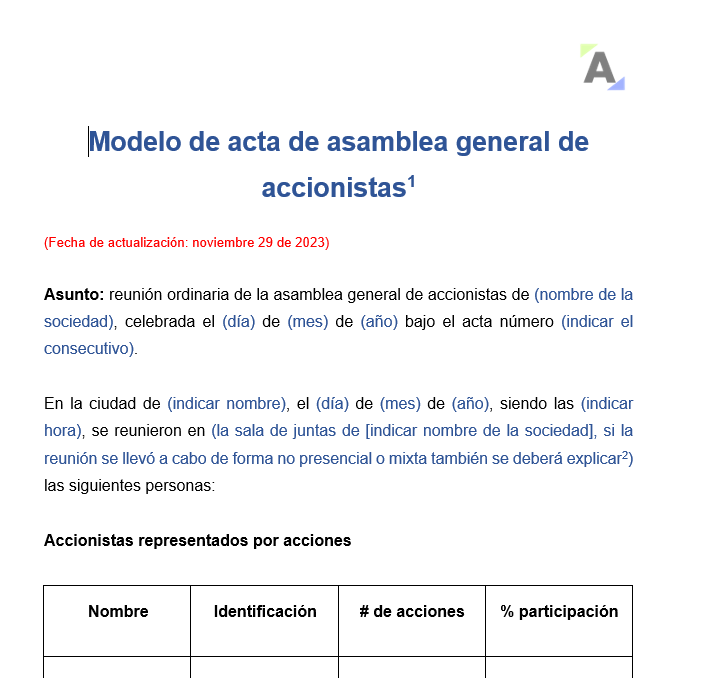 Modelo de acta de asamblea general de accionistas