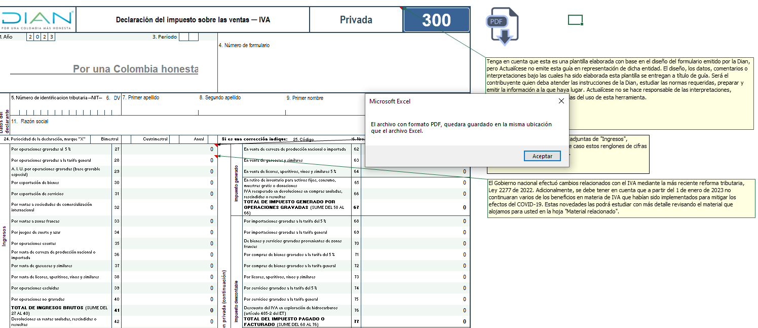 Plantilla para elaborar el formulario 300 para las declaraciones del IVA en 2023