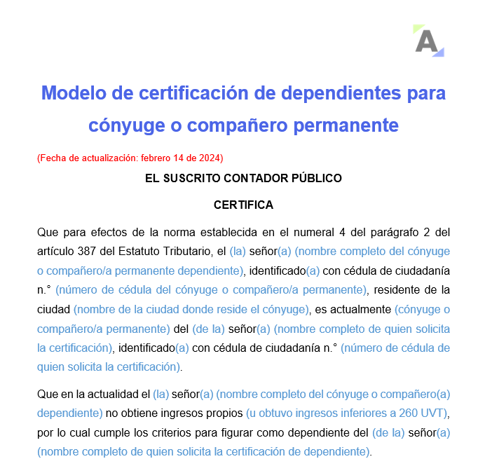 3 modelos del certificado de dependientes para aplicar la deducción en la declaración de renta