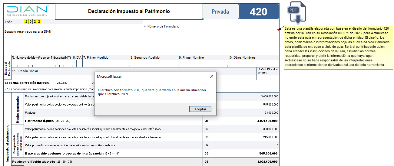 Formulario 420 AG 2023 para la declaración del impuesto al patrimonio