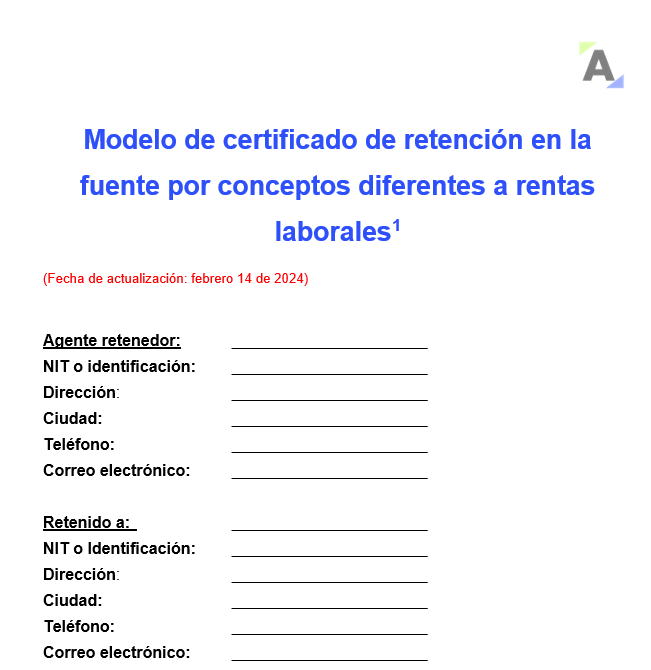 Modelo de certificado de retención en la fuente por conceptos diferentes a rentas laborales