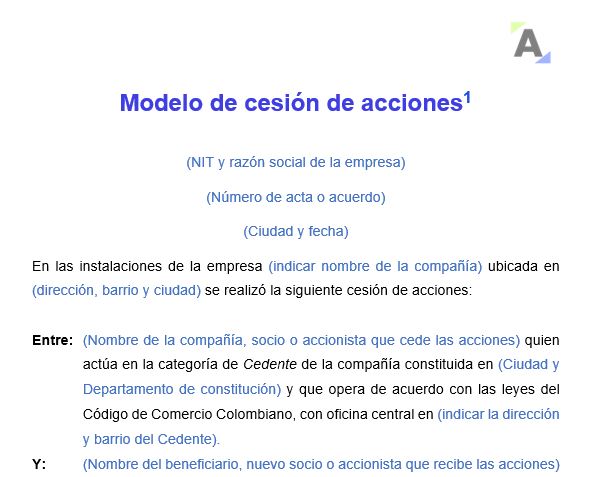 Modelo de acta de cesión de acciones  