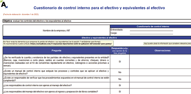 Papeles de trabajo del auditor: cuestionarios de control interno para pymes