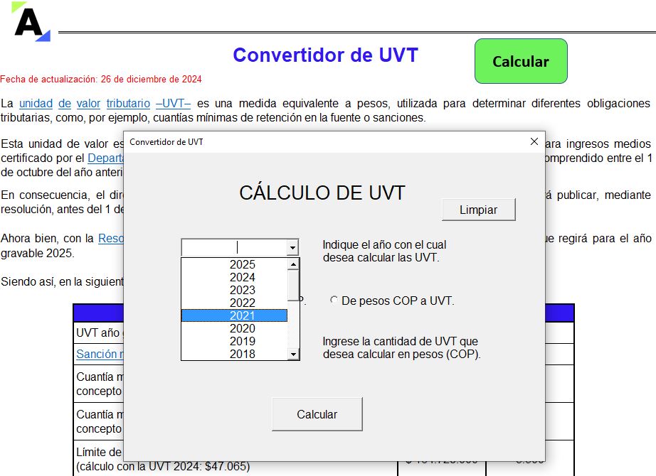 Convertidor de UVT