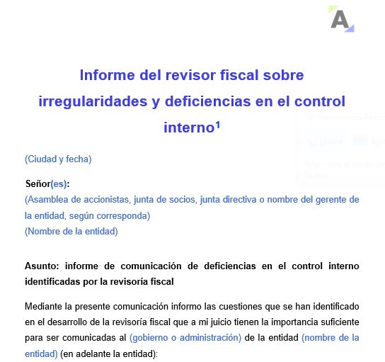 Informe del revisor fiscal sobre irregularidades y deficiencias en el control interno