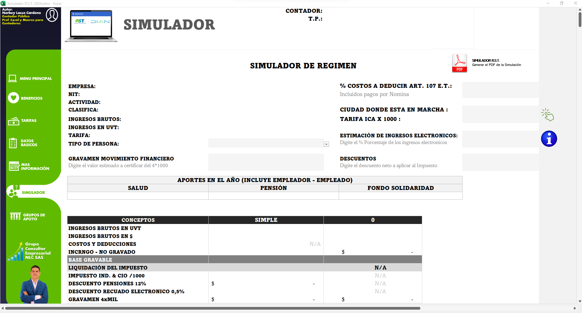 Simulador del régimen simple vs ordinario y persona natural 2024