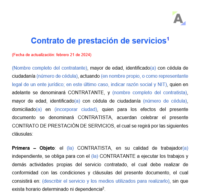 Modelo de contrato de prestación de servicios