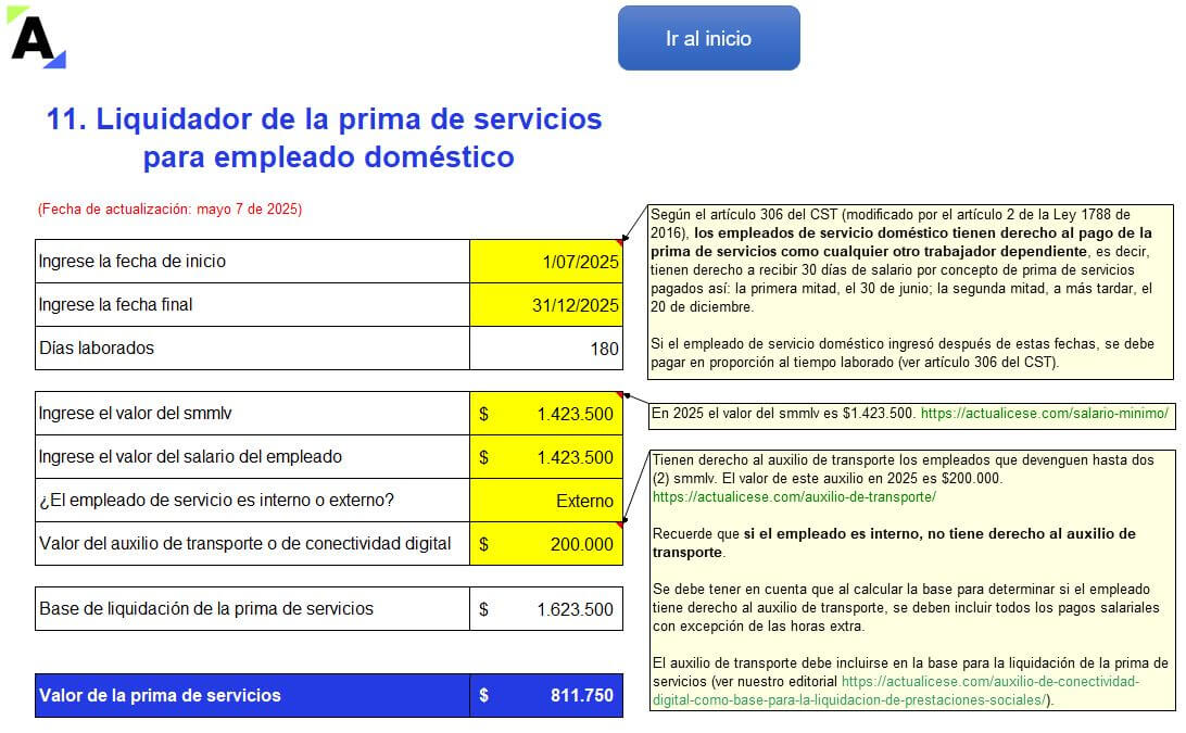 12 liquidadores para calcular la prima de servicios semestral