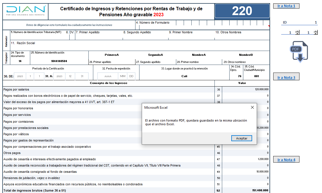 [Liquidador] Certificado de ingresos y retenciones: plantilla del formulario 220 y del formato 2276 AG 2023