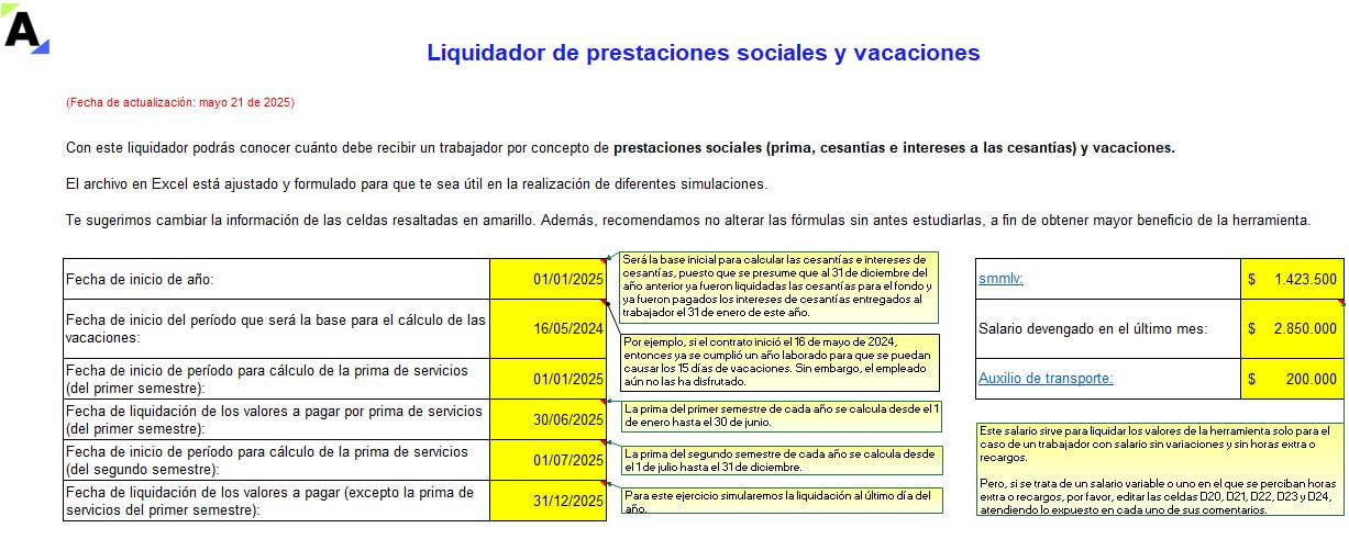 Liquidador de prestaciones sociales y vacaciones