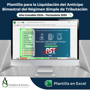 Plantilla Para Liquidar Los Anticipos Bimestrales Del Régimen Simple Año 2024 - Formulario 2593 - A.S. Contadores & Asesores