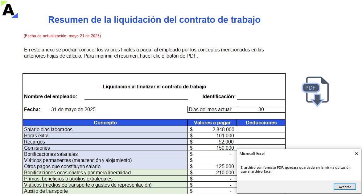 Simulador en Excel para realizar la liquidación de contratos de trabajo