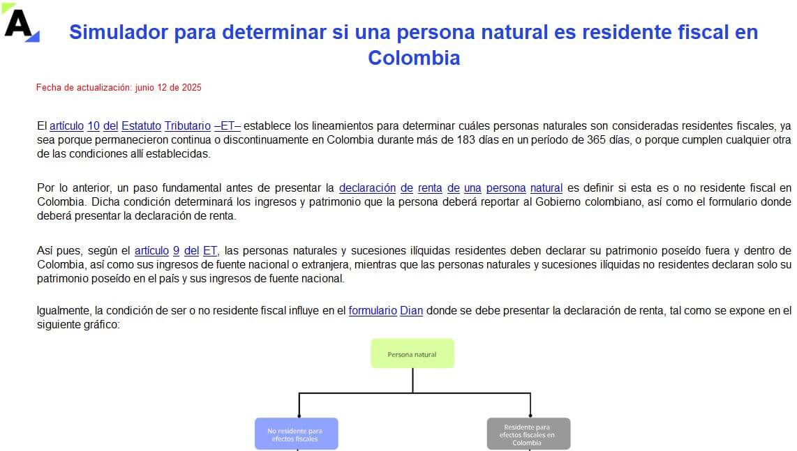 Simulador para determinar si una persona natural es residente fiscal en Colombia