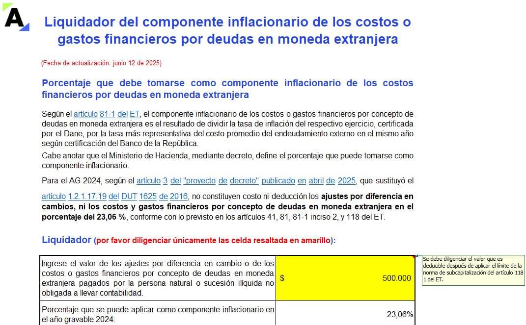 Liquidador del componente inflacionario de los rendimientos o costos financieros