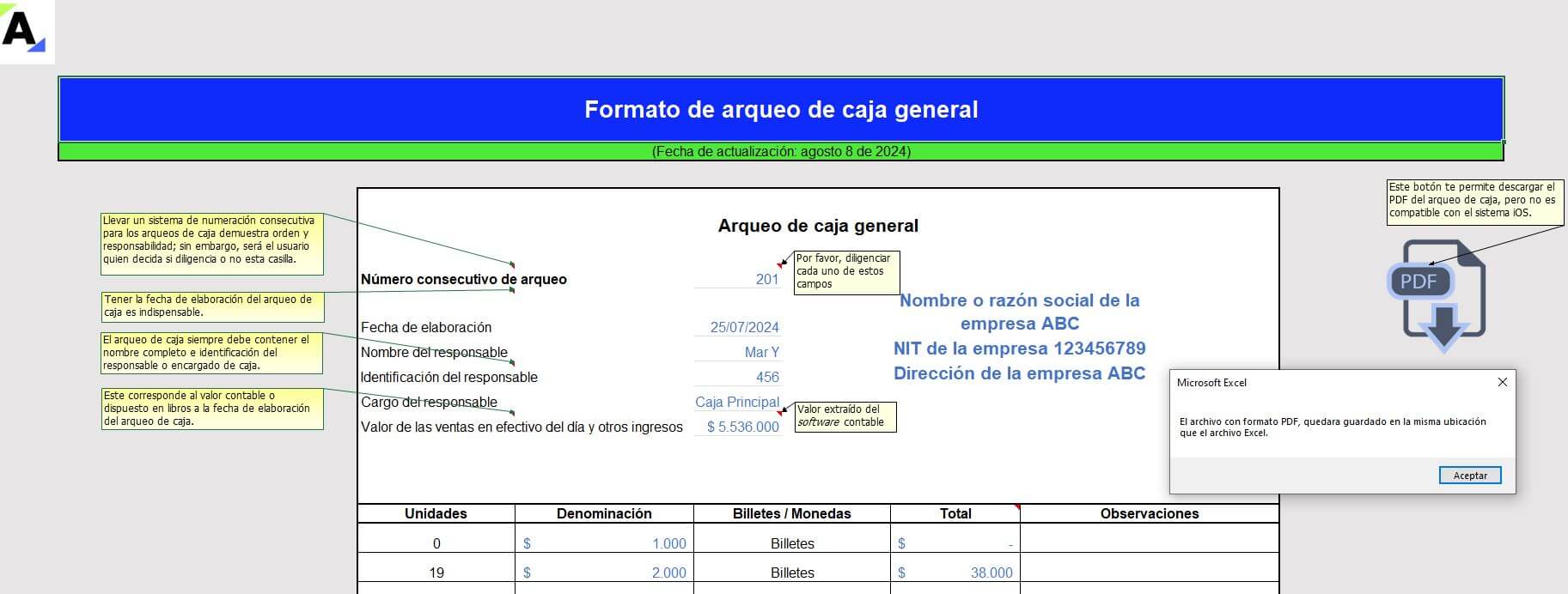 arqueo de caja general