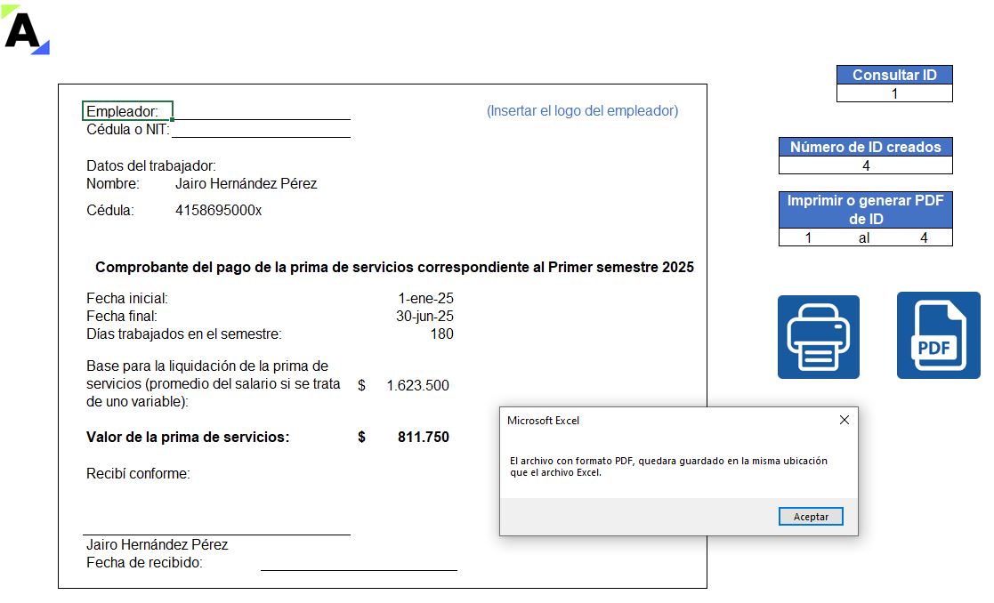 Liquidador automatizado de la prima de servicios con comprobante de pago