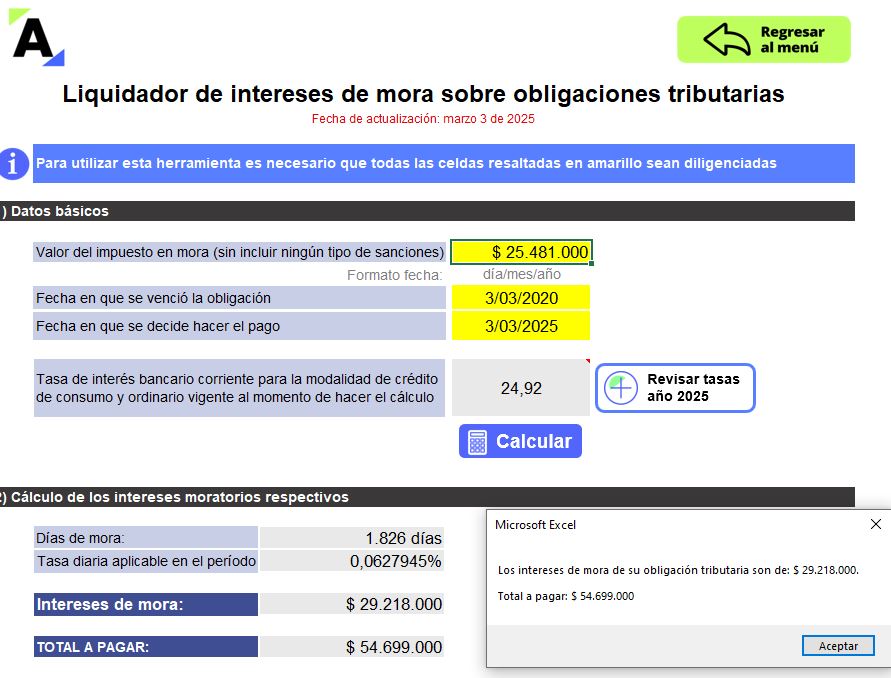 Liquidador avanzado en Excel (con macros) de intereses moratorios sobre deudas tributarias