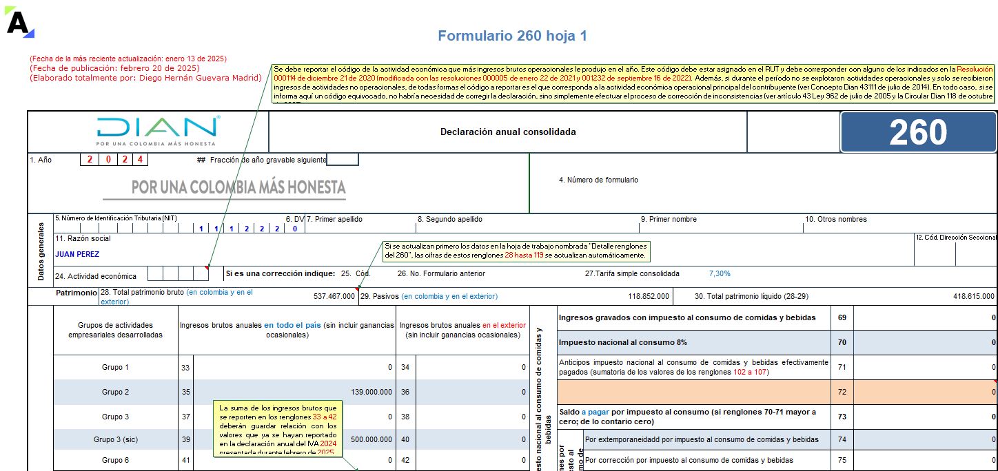 [Liquidador] Formulario 260 AG 2024 – declaración anual del régimen simple (personas naturales que no llevan contabilidad)