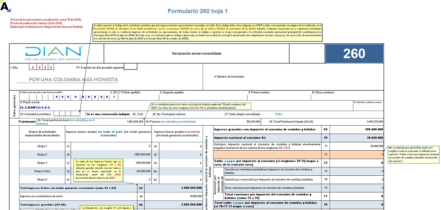 [Liquidador] Formulario 260 AG 2024 – declaración anual del régimen simple (personas naturales y jurídicas que llevan contabilidad)