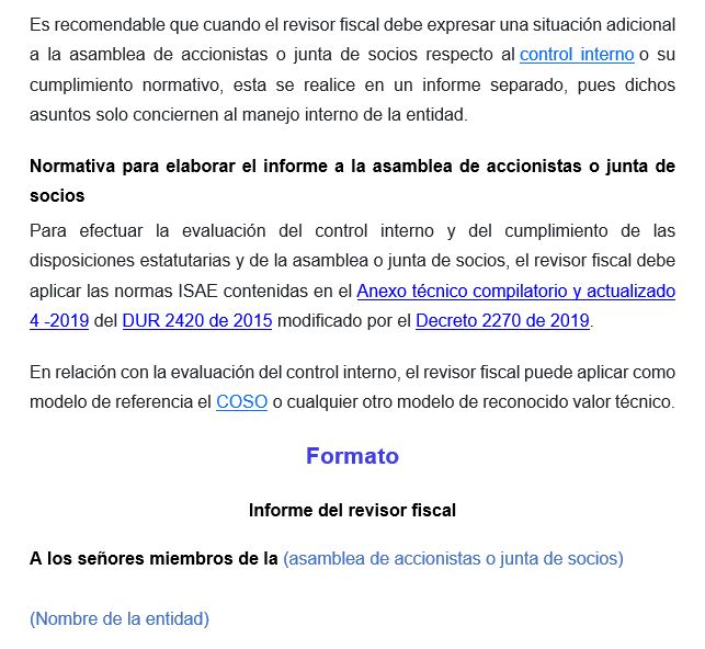 informe del revisor fiscal