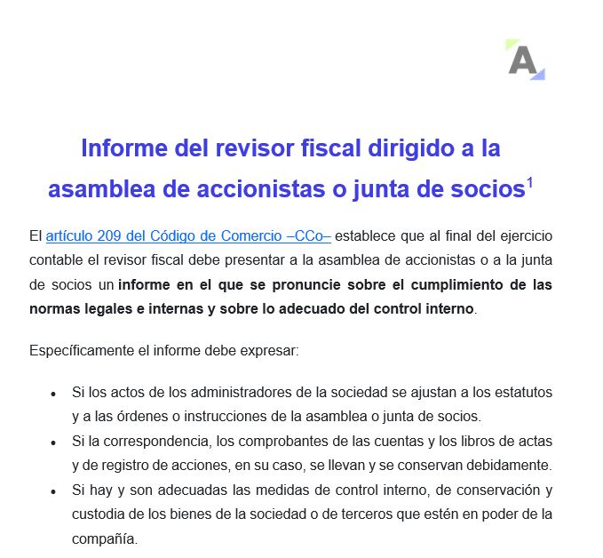 informe del revisor fiscal