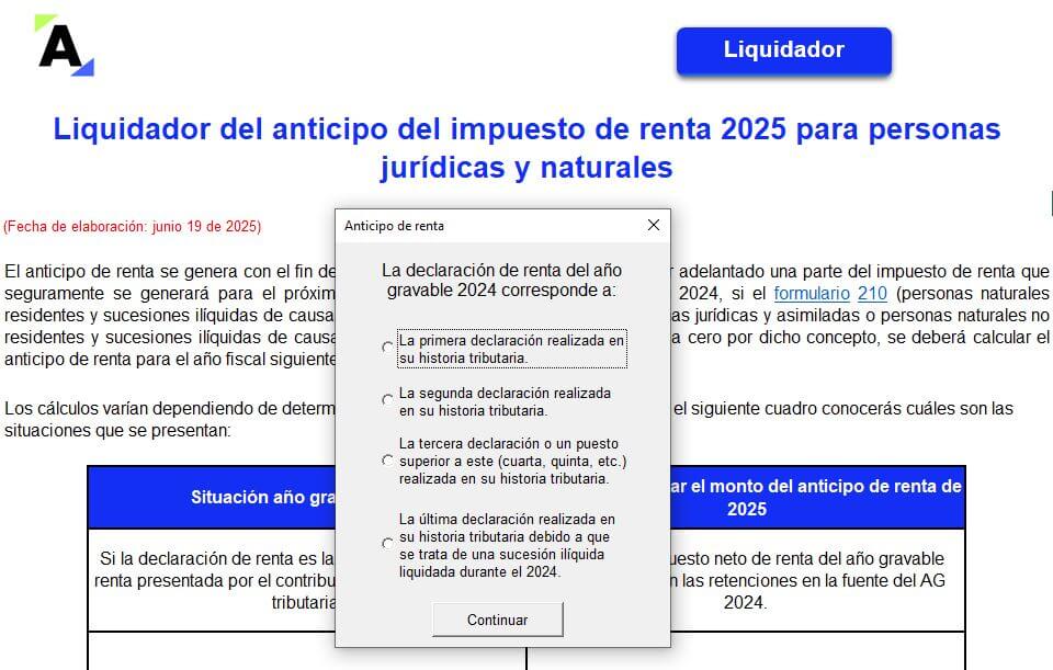 Liquidador del anticipo del impuesto de renta 2025 para personas jurídicas y naturales