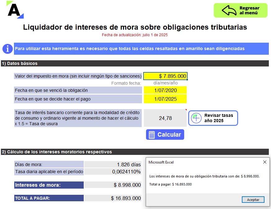 Liquidador avanzado en Excel (con macros) de intereses moratorios sobre deudas tributarias