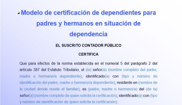 certificado de dependientes